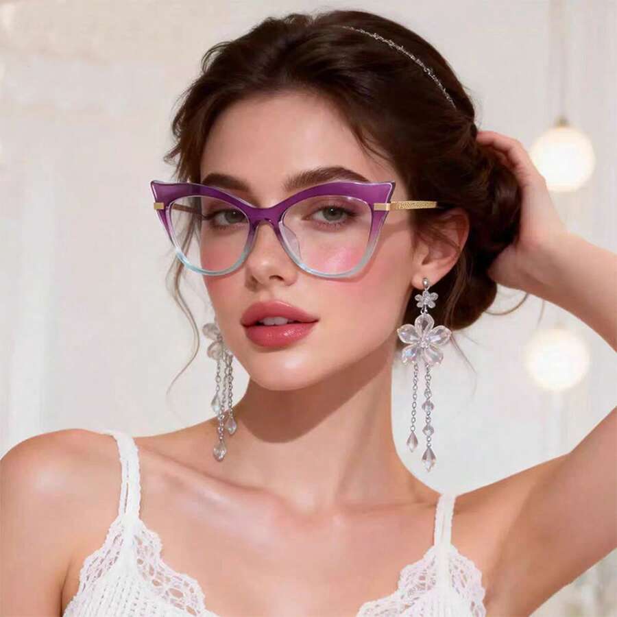 1pc Women's Fashion Minimalist Glasses, Stylish And Slimming - Purple - View 1