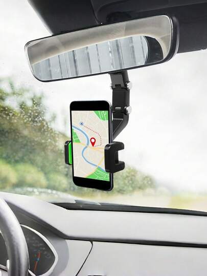 通用车载手机支架 – 360度旋转可调节支架，适用于后视镜，ABS材质，无需电池，强力夹持，非常适合导航、直播和吉他演奏。