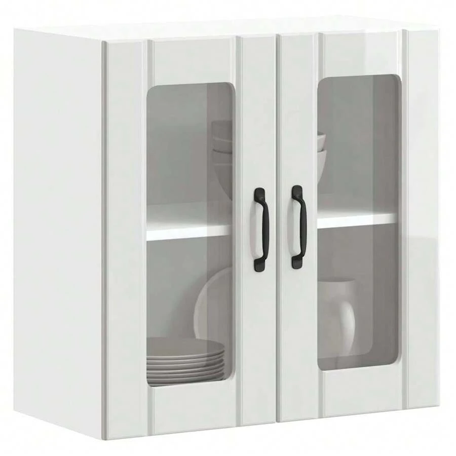 vidaXL Armadio murale da cucina con porte vitrée "Lucca" Bois d'ingénierie blanc brillante - Bianco - Visualizzare 1