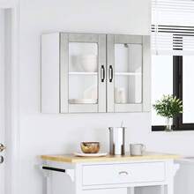 vidaXL Armoire murale de cuisine avec porte en verre Lucca gris béton - Gris - Voir 3