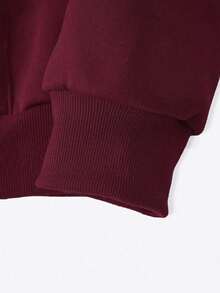 Áo nỉ chui đầu có mũ màu trơn, áo hoodie nữ dễ thương phong cách Y2K, trang phục mùa thu cho nữ đi học, áo hoodie tay dài vai rớt, thời trang mùa thu mới 2025 cho nữ, trang phục mùa đông cho nữ - Màu Đỏ Sâu - Xem 3