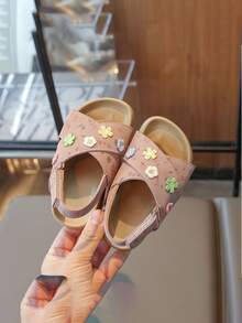 A Pair Of The Latest Summer Children's Purple Flower-Stitched Flat Sandals - A Comfortable Style That Can Be Easily Matched With Various Children's Outfits - Dusty Purple - View 2