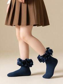 1 Pair Cotton Girls' Solid Color Lace Trim Dance Socks, Elegant Princess Style Short Socks For Party Outfit - Multicolor - View 4