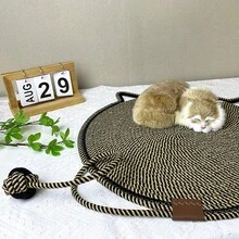 1pc Cotton Rope Woven Washable Pet Mat, Cat Scratching Pad & Toy Ball Combo, Suitable For Cat Rest And Play - Multicolor - View 5