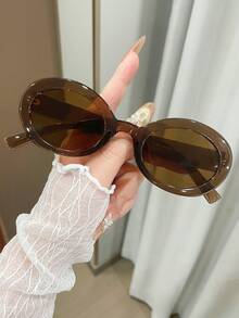 1副男女通用复古椭圆形小框Y2K时尚简约休闲眼镜，适合度假佩戴 - 彩色 - 查看 14