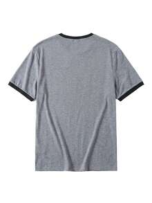 Men's Regular Fit Contrast Trim Short Sleeve T-Shirt, Spring/Autumn - Grey - View 2