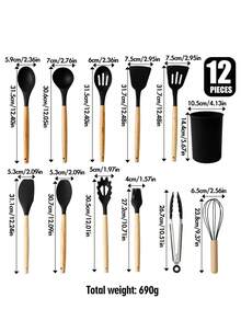 Bộ 12 món dụng cụ nấu ăn chất lượng cao cán gỗ, cán silicon, kèm hộp đựng, bền và dễ vệ sinh, chịu nhiệt, bộ thìa, muỗng, dụng cụ nhà bếp thiết thực, hộp quà tặng. - Nhiều màu - Xem 15