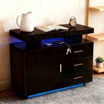 Muebles modernos de gabinete de cocina con tres cajones dos compartimentos y luz LED para la cocina de almacenamiento gabinete tamaño 80x40x80.5cm