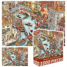 1000片拼图玩具，尺寸70厘米*50厘米，油画风景卡通图案，成人减压，装饰艺术品，适合万圣节、圣诞节、生日礼物 - 彩色 - 查看 13