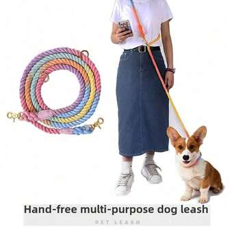 FOUND BUDDY 7英尺多功能狗绳，带可调节双旋转钩，解放双手，适用于小型、中型和大型犬，适合跑步、远足、露营、散步（颜色随机）