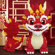 1 Set 2100pcs Flame Dragon Building Blocks Model Kit - With Red Accents, Perfect For Birthday, Christmas, Halloween, Thanksgiving, New Year Celebrations, Holiday Gifts | Detailed Assembly | Construction, Car Model Kit, High-End 3D Puzzle - Multicolor - View 4