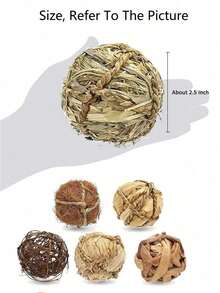 4/8个随机小动物游戏球，磨牙草球和滚动磨牙玩具，适用于兔子、豚鼠、仓鼠、沙鼠、小鼠和其他宠物，改善宠物牙齿健康 - 彩色 - 查看 3