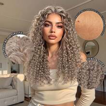 22inch Beige 13x4 Front Lace African Curly Wig, Made Of 100% Synthetic Fiber And High-Temperature Silk Material, Easy To Maintain, High-Temperature Fiber, Versatile Style For Daily Wear, Festivals, Parties, Weddings - Beige - View 10