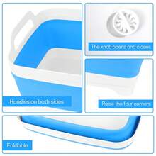Collapsible Dish Basin With Drain Plug, 8.5L 2.2 Gallon Foldable Wash Basin, RV Portable Camping Sink, Outdoor Multiuse Space Saving Wash Bin For Baby Bottle, Kitchen Storage Tray (Blue) - 彩色 - 查看 3