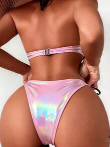 Mermaid Swimsuits For Women Push Up Beaded Seashell Bikini Top Bottom Sets Underwire Bathing Suits - 粉色 - 查看 5