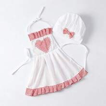 2pcs Red Plaid Baby Chef Outfit Set, Newborn Photography Prop, Includes Heart-Shaped Apron And Hat, Suitable For Studio Shooting - Multicolor - View 15