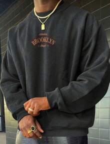 POLARBEAR Crew Neck Sweatshirt, Casual Basic Cotton, Brooklyn Laugh Print - 黑色 - 查看 9