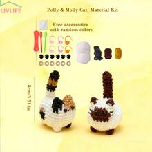 2pcs Crochet Maneki-Neko (Lucky Cat) Set | Complete Beginner Crochet Kit With Yarn, Hooks And Instructions | DIY Lucky Cat Keychain Pendant, Unique Christmas Gift Idea, Bag Charm - White - View 13