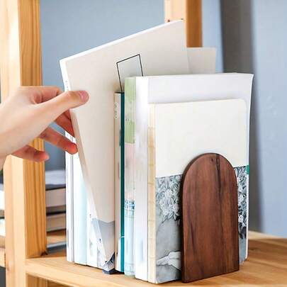 1pc Sturdy Wooden Bookends, Heavy Duty Non-Slip Book Organizers, Decorative Bookend Holders For Home Office, Library
