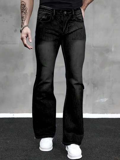 YANGCANREN メンズ ファッショナブルカジュアル スリムフィット フレアジーンズ