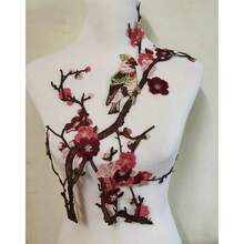 1 pieza Parche bordado de encaje de cuello colorido con aplicación de hojas marrones florales para scrapbooking y costura (Rojo vino F) - VinoRojoF - Ver 2