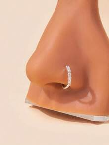 SZPR 1pc Copper & Cubic Zirconia Decor Luxury & Simple Nose Ring For Women Party Gift Copper Jewelry - 銀色 - 查看 7