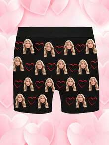 定制人脸印花男士三角裤，个性化内裤，防卷边短裤，可定制照片印花男士平角内裤，定制人脸内裤，个性化男士内裤，可定制照片三角裤，送给男友/老公的理想礼物，男士定制礼物，冬季，个性化礼物，周年纪念，节日 - 黑色 - 查看 3