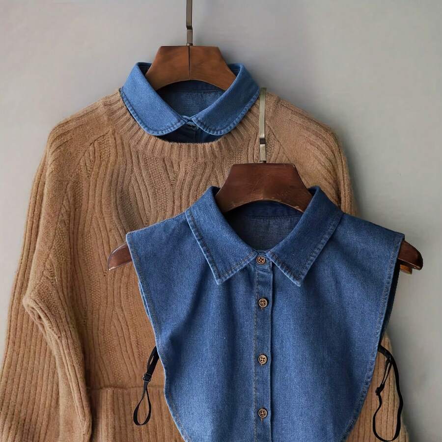 A Minimalist Shirt Style Featuring A Detachable Pointed Collar, Making It A Versatile Accessory Suitable For Autumn And Winter Outfits. - Denim Pointed Collar - View 1