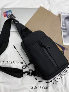 1个男士黑色尼龙胸包，时尚百搭日常通勤胸包 - 黑色 - 查看 4