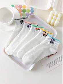 5双男女通用可爱熊兔图案时尚百搭透气防臭袜子 - 彩色 - 查看 5