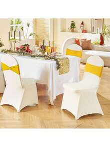 50Pcs To 150Pcs Spandex Chair Covers White Or Ivory Folding Kitchen Chairs Cover Universal Washable Slipcovers Protector Removable Chair Seat Covers For Wedding Party Dining Room Banquet Event - 象牙 - 查看 9