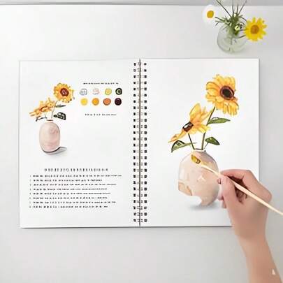 1pc Flower Painting Sketchbook, Watercolor Floral Design Coloring Book For Adults, Creative DIY Watercolor Art Set