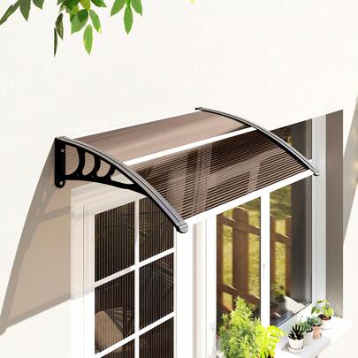 Outsunny Window Awning Door Canopy, Polycarbonate Cover 30" X 50" Patio Awnings, Hollow Sheet For UV, Rain, Snow Protection, Brown