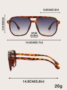 1 Pair Unisex Tortoiseshell Square Double Bridge Aviator , Suitable For Vacation, Boho Beach Outfits, Women's Beach Accessories, Basic Glasses, Autumn/Winter Women's Outfits, Business Casual, Gifts, Leopard Print - 玳瑁框雙灰片 - 查看 5