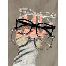 3pc  Glasses - Fashion Square Fake Eyeglasses, Face-Flattering,Anti Ray Computer Gaming Glasses, Blue Blockers Glasses For Women/Men,Daily Versatile School Style - 黑+白+灰 - 查看 7