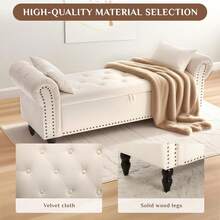 Ottoman Storage Bench,Sofa Bench,Foot Rest Stool,Velvet End Of Bed Bench,Storage Box With Lid, Entryway Bench,168 KG Load Capacity - Rice - View 8