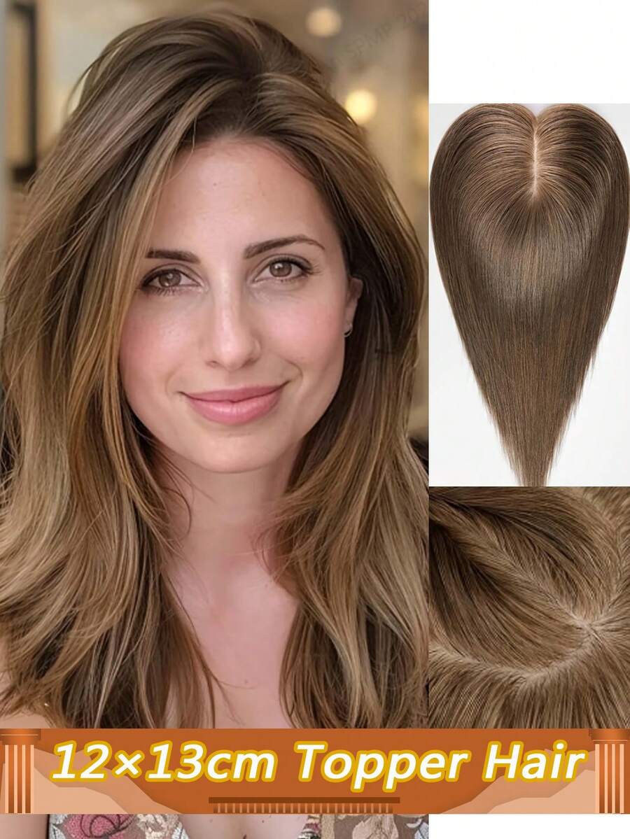 Human Hair Topper For Women Natural Hair Wigs 12x13cm Clip In Topper Straight Hairpieces Breathable Silk Base Hair Wig #6