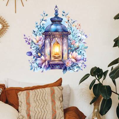 1pc Colorful Floral Candle Pendant Lamp Wall Decor Sticker, 3D Waterproof Oil-Proof PVC Wall Decal, Suitable For Ramadan, Bedroom, Kitchen, Living Room