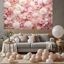 Fondo floral - Adecuado para fotografía de fiestas - Rosas rosas - Novia - Cumpleaños - Día de San Valentín - Novia - Fiesta - Impresión falsa - Flores frescas - Decoración de pared - Telón de fondo para fotografía - Adecuado para sesiones de fotos - Multicolor - Ver 4