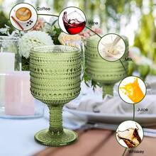 Set Of 6 Vintage Green Stemmed Glasses, 10 Oz Stemmed Goblets For Wine, Cocktails & Holiday Toasting - Emerald Barware For Wedding, Christmas Party & As A Unique Gift Set - 橄欖綠 - 查看 5
