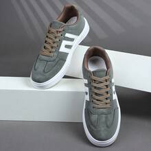 Men's Casual Flat Sneakers, Fashion Everyday Lace-Up Low-Top Shoes, Breathable Design, Lightweight EVA Sole - Army Green - View 3