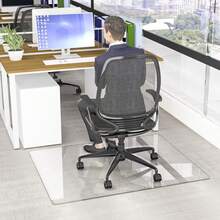 90*115cm Tempered Glass Chair Mat for Carpet, Office/Home, Clear Computer Floor Mat with 4 Anti-Slip Pads - 90*115 cm - Ver 2