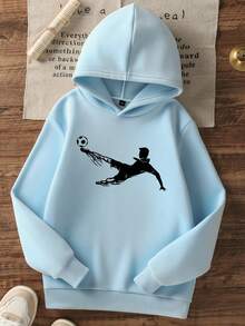 1pc Tween Boy Casual Printed Pullover Sweatshirt Sweatshirt, Thermal Lined, Long Sleeve, Autumn/Winter - Baby Blue - View 2