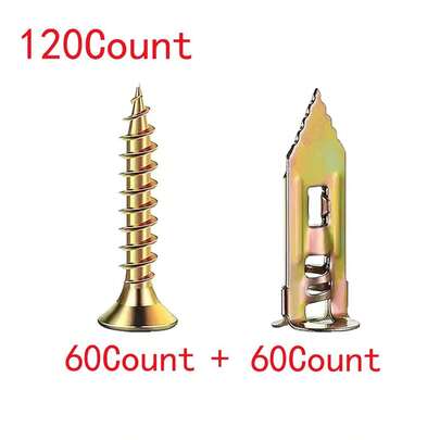 60 Self-Drilling Drywall Anchors And Screws, Easy Application, No Drilling Or Holes In The Wall, Heavy-Duty Zinc-Plated Steel Anchors With Self-Tapping Screws, Hollow Screws And Anchors For TVs, Bicycles, And Cabinet Mounting Accessories