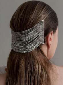 1pc Silver Rhinestone Multi-Strand Tassel Hair Chain, Fashionable Bridal Wedding Crystal Hair Accessory - Silver - View 1