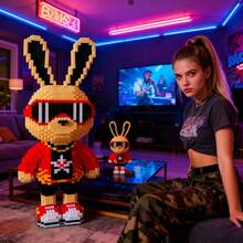 1 Set 3000 piezas Bloques de construcción con diseño de conejo estilo Hip-Hop, adecuado como decoración de escritorio o habitación creativa, regalo de cumpleaños, set de manualidades, aplicable para juegos de fiesta y regalos de Año Nuevo, sin batería requerida - Multicolor - Ver 6