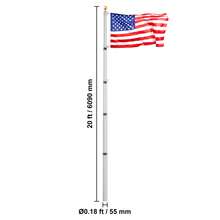 Kit de poste de bandera telescopico de 20FT, 25FT, aleación de aluminio de resistencia pesada en postes de bandera de tierra para el exterior, poste de bandera de 3 modos de pantalla con bandera americana 3x5, accesorios profesionales, plata - Negro - Ver 10
