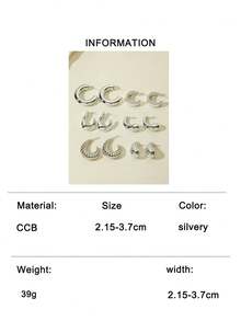 imoli Set de 6 pares de pendientes circulares con forma de C de CCB geométricos en color plateado - 32091-oreja-S-EP - Ver 8