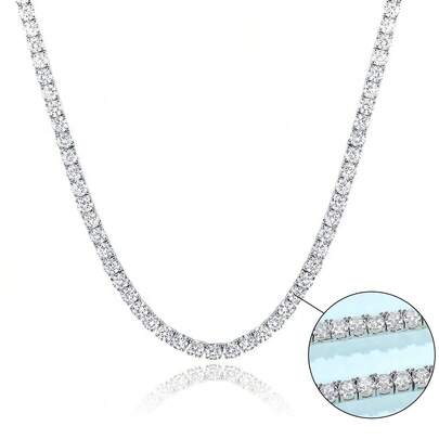MDFUN 18K White Gold Plated Tennis Necklace | 4.0mm Round Cut Cubic Zirconia Simulated Diamond Tennis Chain, Unisex