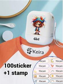 1pc Stamp + 100pcs Stickers, Customized Name Stamp, Waterproof Clothing Name Stamp For Kids, Personalized Cartoon Stamp, Cartoon Signature Stamp, Customizable Stamp For Kids, Student Stationery Gift, Birthday Gift, Cute, Back To School Supplies - Style a - View 17